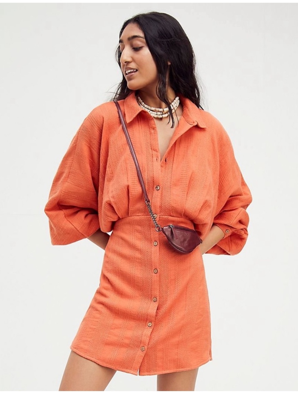 Free People Batwing Shirt Dress Tangerine Orange